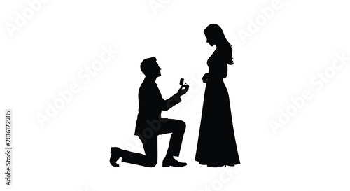 Schilderij op canvas Silhouette of a man proposing to a woman on a white background