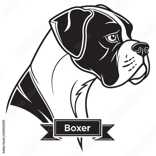 Bild auf Leinwand Boxer dog breed illustration with label on white background