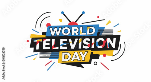 Bild auf Leinwand Retro television set graphic with bold geometric typography on isolated white ba