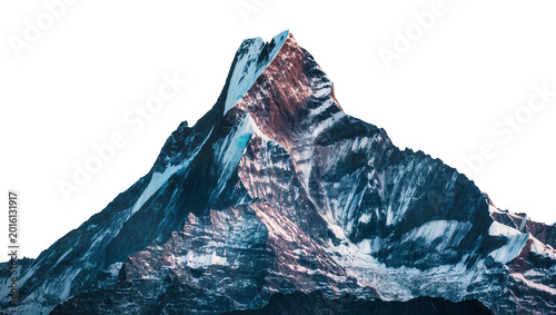 Canvas Print Jagged snow-capped mountain peak with rocky texture, isolated on transparent bac
