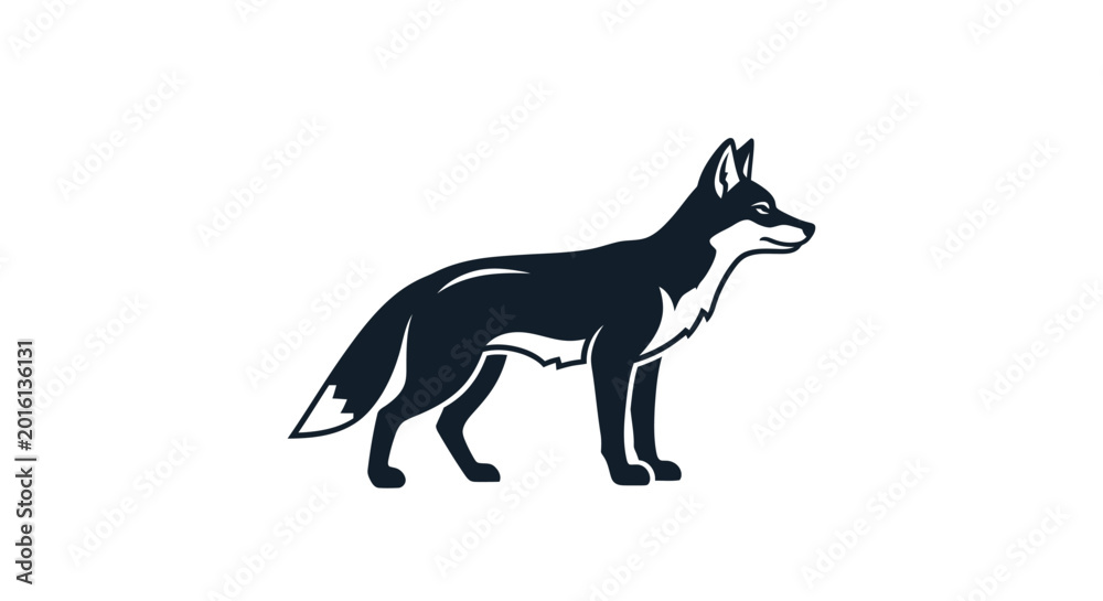 Fototapeta premium Minimalist black and white fox vector illustration.
