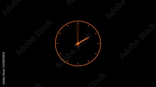 Fast spinning orange outline clock with rapidly moving hands indicating quick passage of time on a transparent alpha channel background perfect for overlays and transitions. 4K video