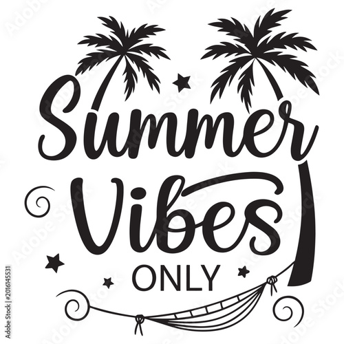Cuadro en lienzo Summer Vibes Only Black and White Tropical Graphic Illustration