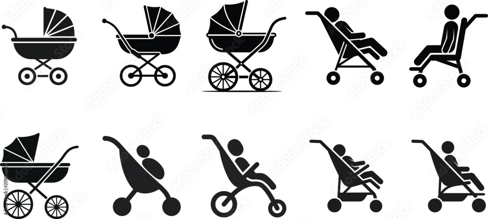 Obraz premium Baby stroller and reclined chair icons
