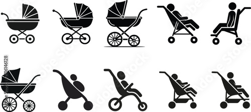 Foto Baby stroller and reclined chair icons