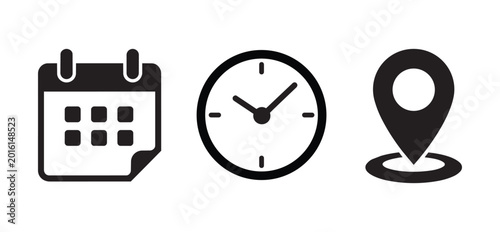 Tableau sur toile Calendar, clock, and location pin icons set