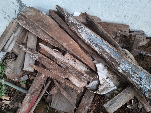 Weathered wood planks creating textured debris pile