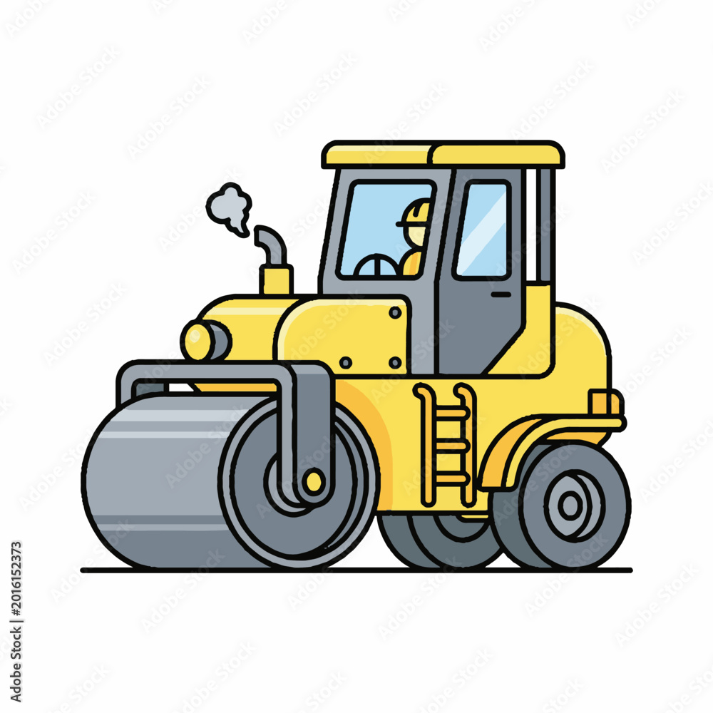 Fototapeta premium Yellow Road Roller Construction Vehicle Machine.