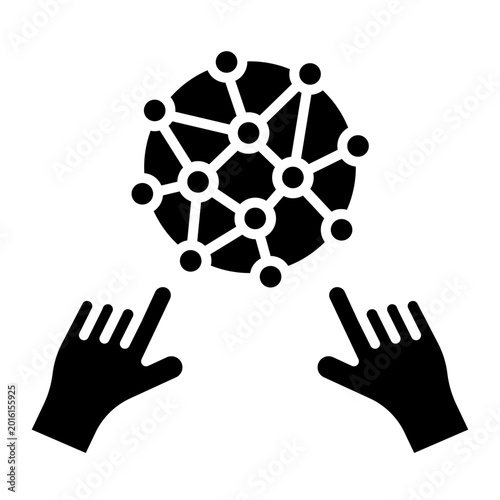 Fotografie Hands Interacting With 3D Network