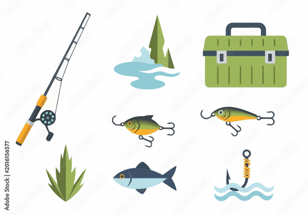 Fototapeta premium Fishing Gear and Nature Elements Collection.