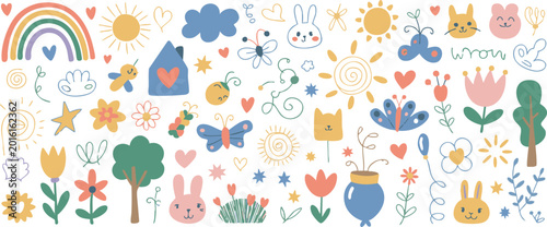 Fotografía doodle kids wallpaper pattern handdrawn icons motifs