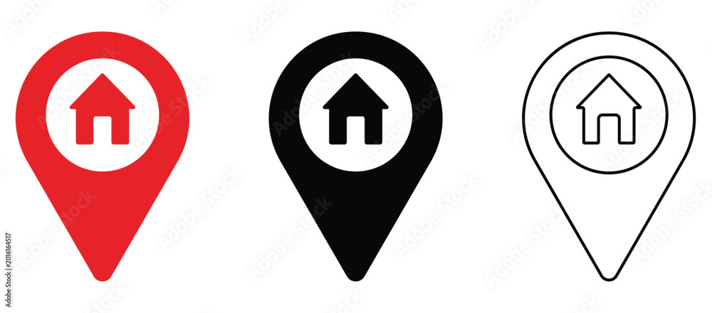 Fototapeta premium Versatile set of home house location map pin pointer icons for property and navigation apps