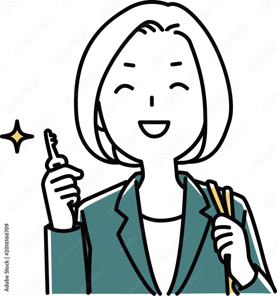Fototapeta premium 鍵を持っている笑顔の女性会社員のバストアップ_2色
