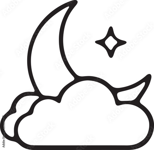 crescent moon icon, ramadan moon, eid moon symbol, islamic night icon, muslim celebration, moon cloud vector, spiritual moon icon, islamic outline symbol, ramadan kareem icon, night sky illustration