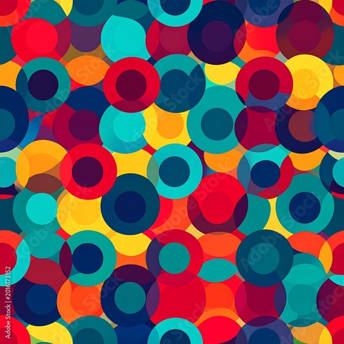 Colorful Overlapping Circles Abstract Geometric Seamless Pattern Vibrant Multi Color Graphic Design Background For Modern Artistic Themes