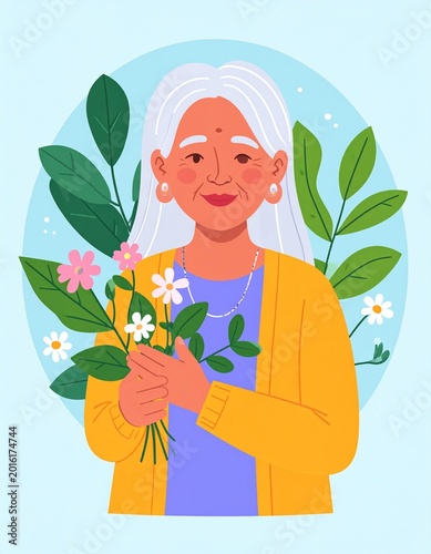 Older woman with flowers