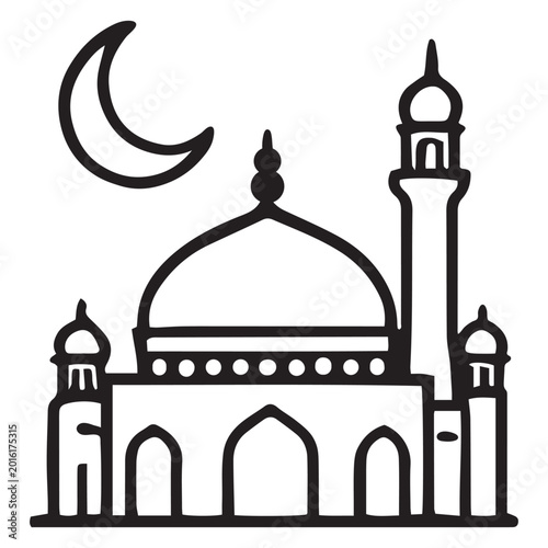 Islamic Mosque Crescent Moon Outline Vector Icon
