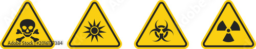Set of triangle warning signs. Warning roadsign icon. Danger-warning-attention sign. Yellow sign. Vector