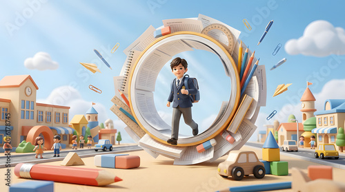 Creative School Education Concept with Student Inside Giant Magnifying Glass