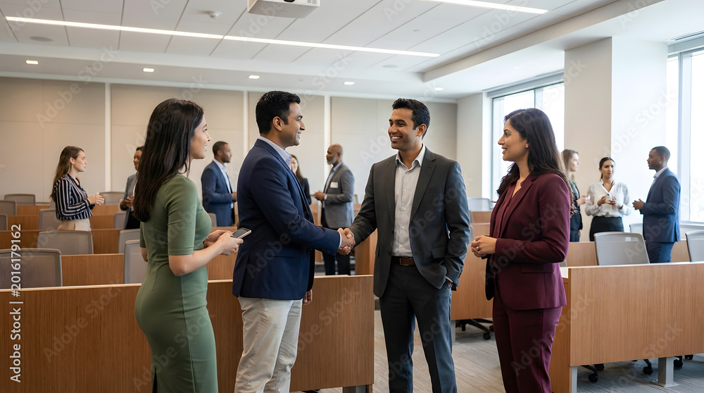 Obraz premium Corporate Professionals Networking and Shaking Hands During a Business Meeting