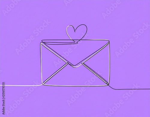 One-line art of an envelope and heart