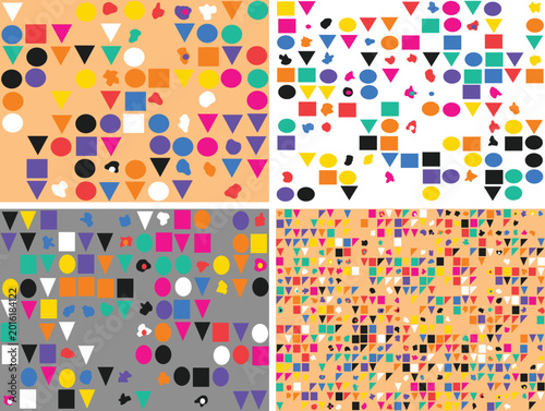 Vibrant abstract geometric patterns with colorful shapes and playful textures