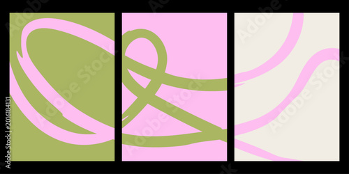 Abstract triptych art with flowing pastel lines creating a modern minimalist aesthetic for backgrounds