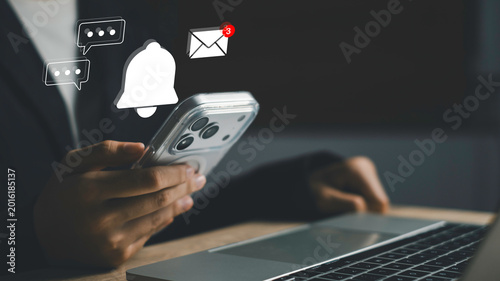 Konstfotografi Smartphone notification alert with message, chat bubbles, and email icon