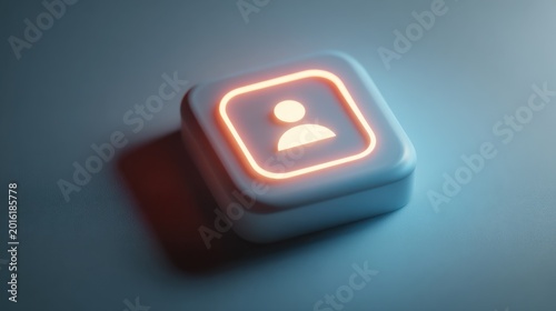 Glowing person icon on a button against a clean background, symbolizing user profile or contact