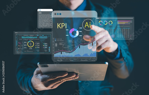 AI KPI Dashboard Analytics for Business Intelligence, Big Data Visualization and Digital Transformation Technology