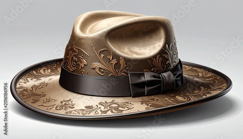 Ornate fedora with patterned brim