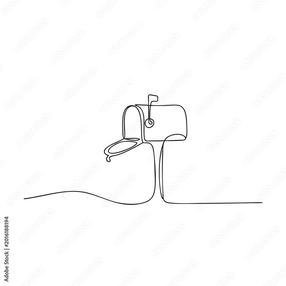 Obraz premium Continuous line drawing of open mailbox on post for postal service and mail delivery icon.