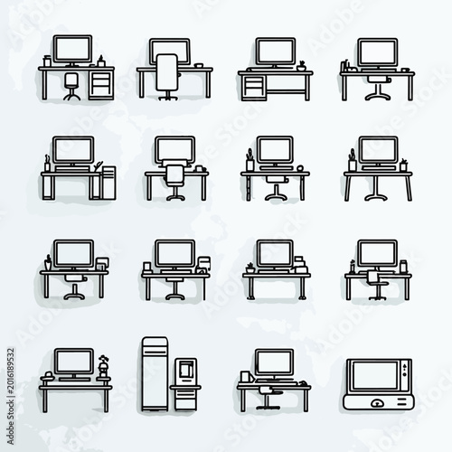 Collection of computer workstation icons.