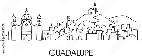 Foto Simple line drawing of Guadalupe's skyline