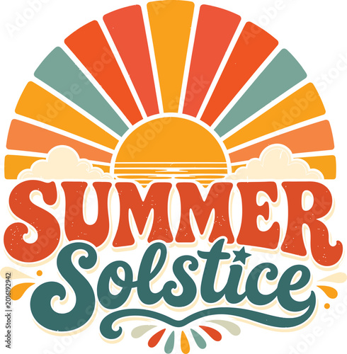 Foto Vintage Summer Solstice Typography Design with Retro Sun
