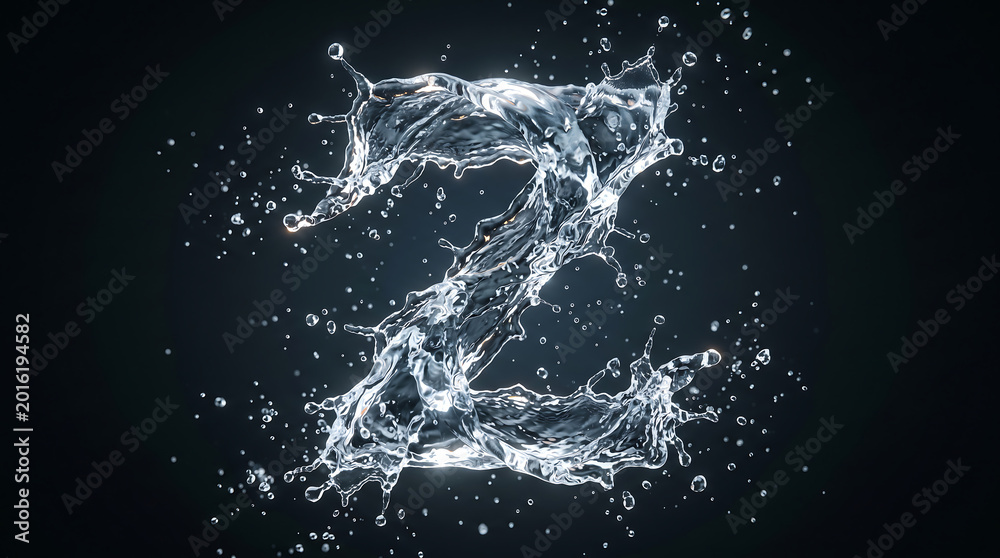 Obraz premium Water Splash Letter Z Alphabet Liquid Motion on Black Background 