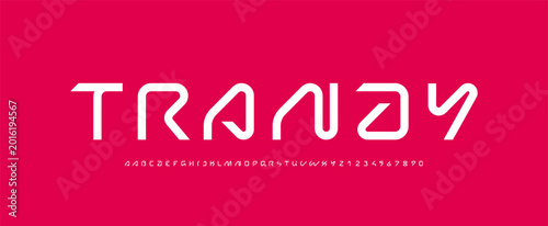 Technical future font, trendy digital cyber alphabet, letters from A, B, C, D, E, F, G, H, I, J, K, L, M, N, O, P, Q, R, S, T, U, V, W, X, Y, Z and numbers from 0, 1, 2, 3, 4, 5, 6, 7, 8, 9 for design