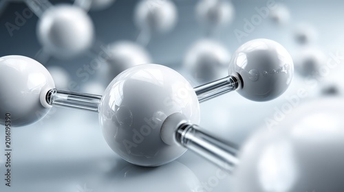 Abstract molecular structure with white atoms and rods. Healthcare medical technology patient care biotechnology health protection medical concept.
