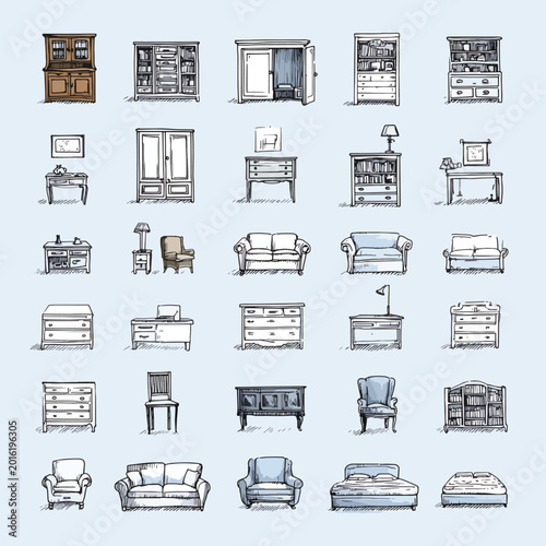 Furniture icons in various styles.