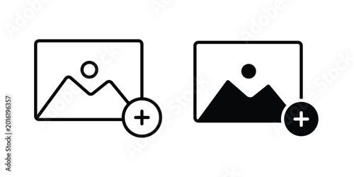 Obraz na płótnie Add photos icon vector design concept in black color