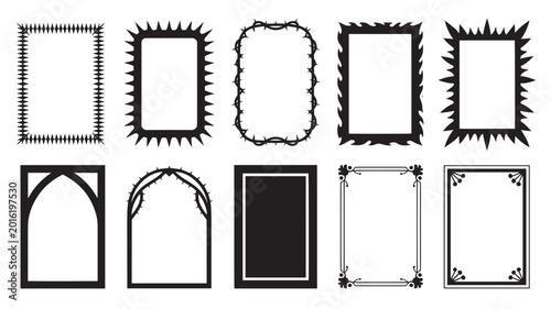 Konstfotografi Gothic mixed silhouette frame collection with sunburst spikes, ornate gothic arc