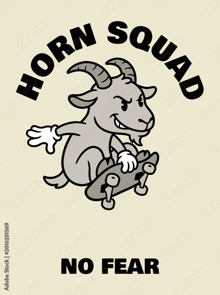 Ταπετσαρία Cartoon goat on skateboard with horns.