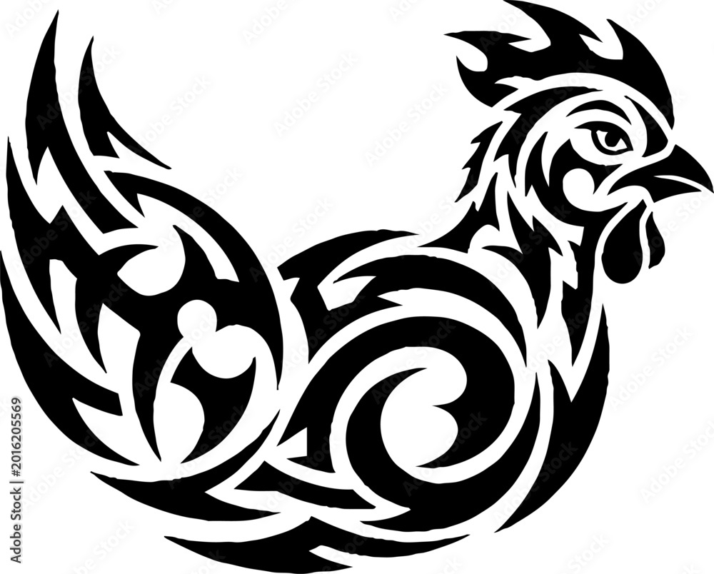 Obraz premium Tribal rooster silhouette with stylized feathers