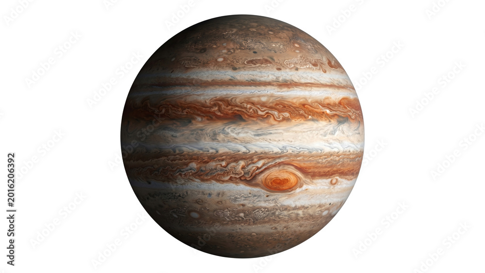 Αυτοκόλλητο Planet jupiter with swirling clouds and the great red spot on transparent backgr