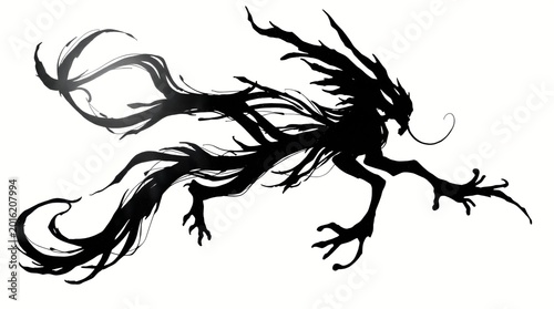 Silhouette of a Black Shadow Mythical Creature with a Tufted Tail and Sharp Claws