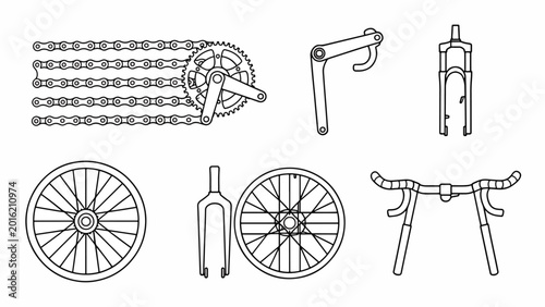 Bicycle parts and accessories collection.