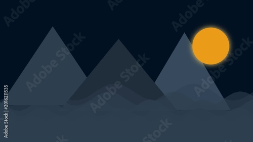 Cinematic 4K Mountainous Night Landscape Animation with Rolling Hills & Glowing Moon – 4K Seamless Loop