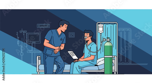 Hospital Consultation Depicting Medical Assistance, Care, and Oxygen Therapy for Patients Health