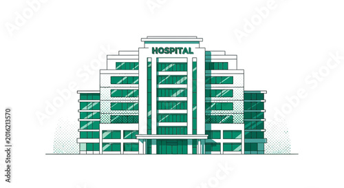 Hospital Building Rendered In Modernistic Style With Green Accents And Clean Lines