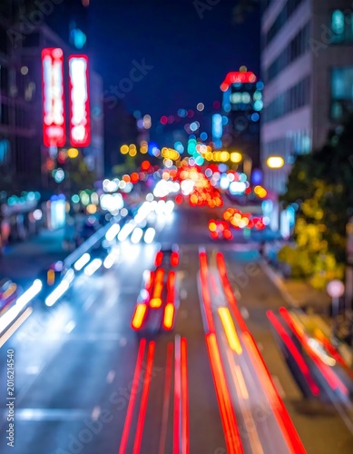 Traffic Light Trails Long Exposure Motion Blur In Red And White Colors Moving Through A Night City Urban Street Environment